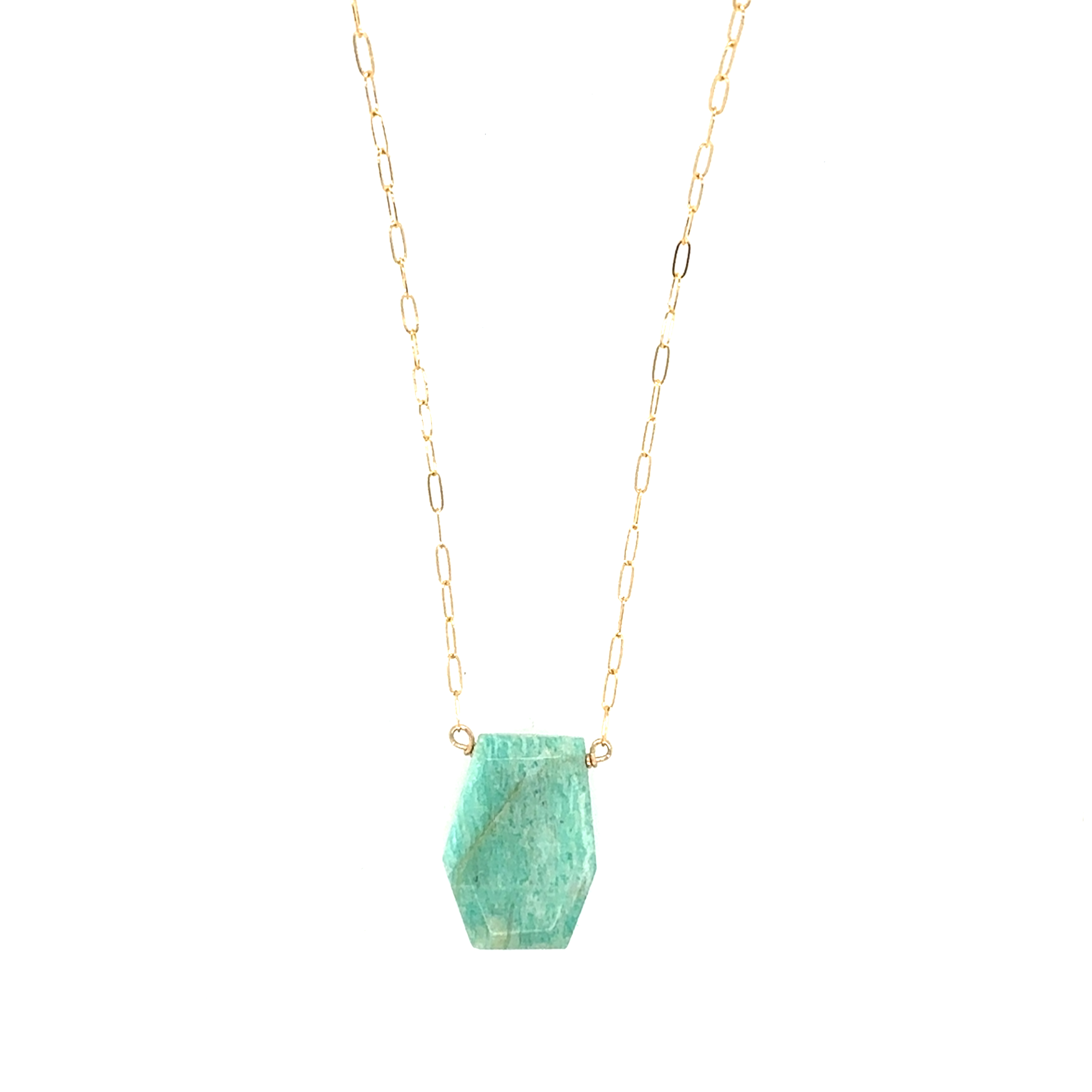 Image of Amazonite Slab Thin Paperclip Necklace - 14k Gold Fill - Trunk Show by  RACH B Jewelry