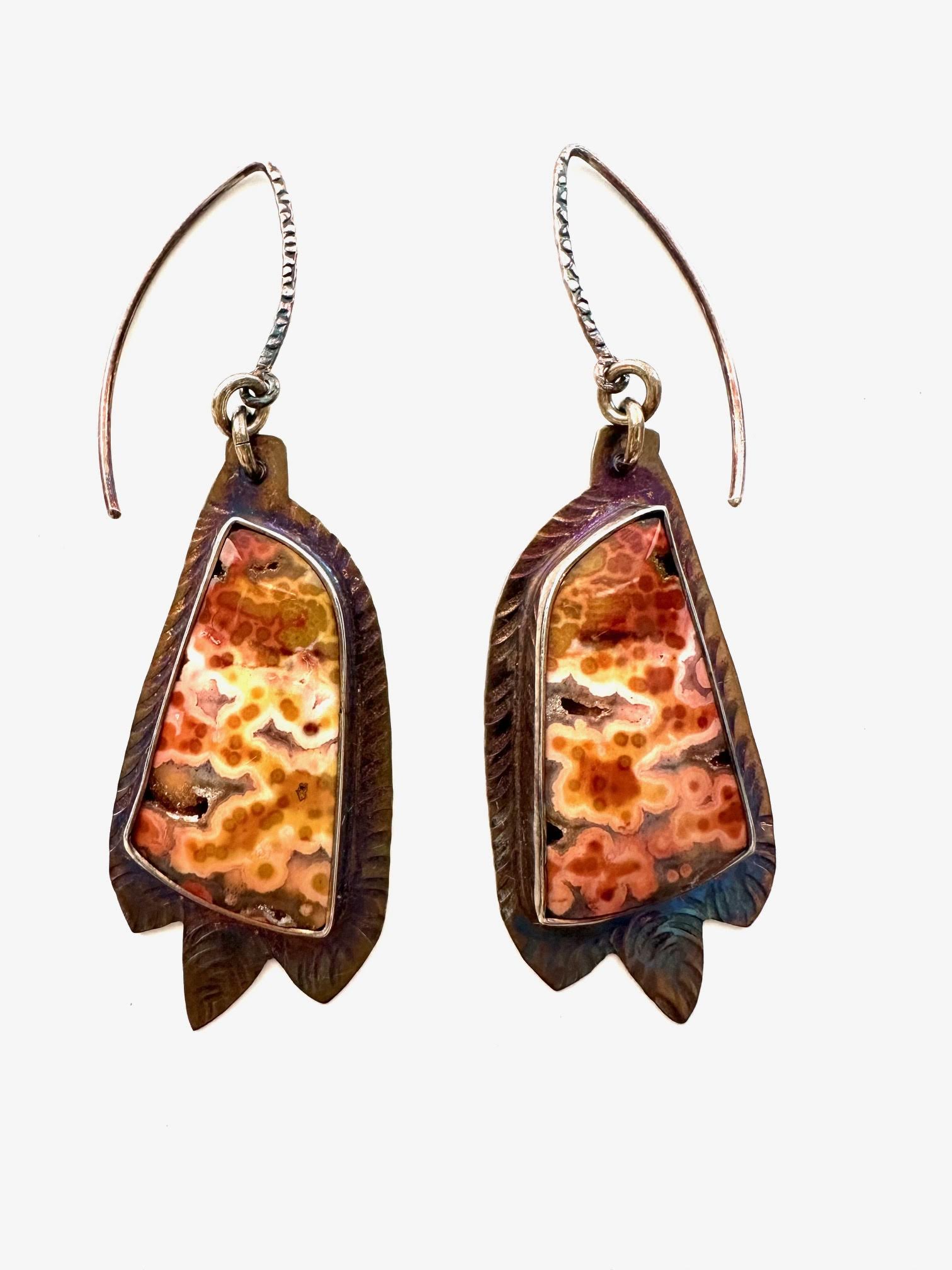 Image of Sterling Silver, Fine Silver Bezel, and Orbicular Jasper Earrings by Julie Shaw