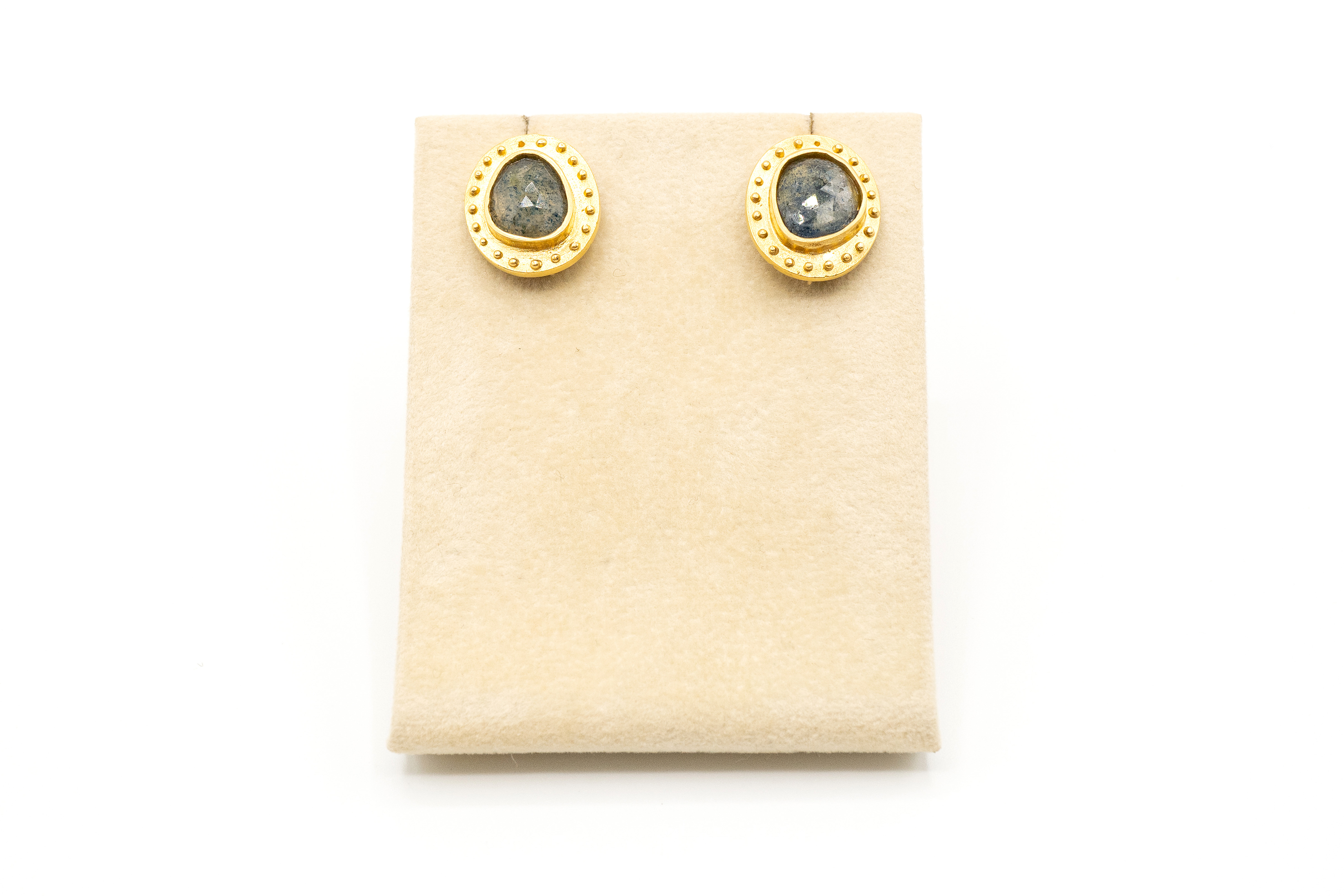 MAB 21-0052 Raw Green Sapphire and 18k Gold Earrings