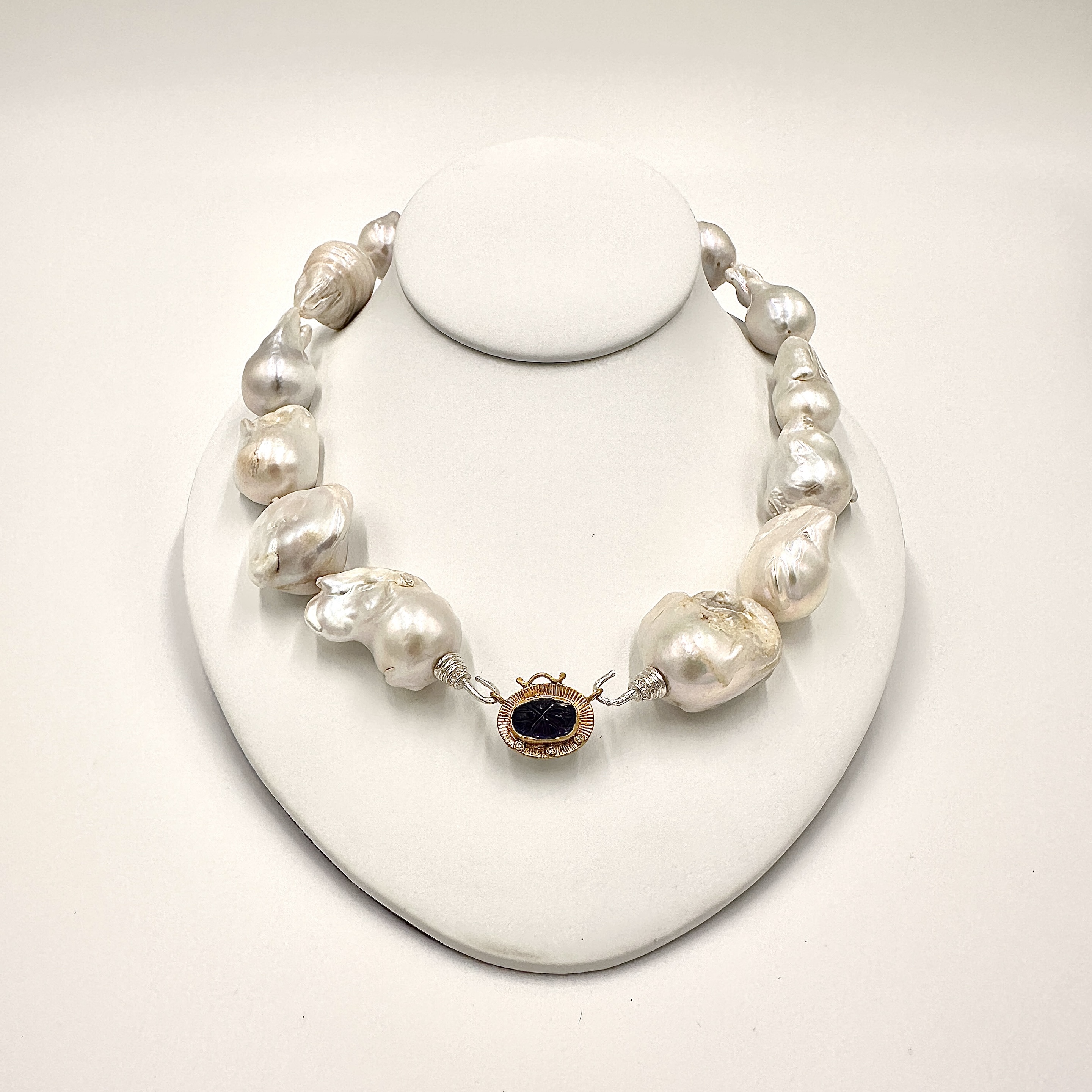 Image 2 for 24 Karat Gold and Oxidized Sterling Hand Carved Tenzorite and Diamond Centerpiece