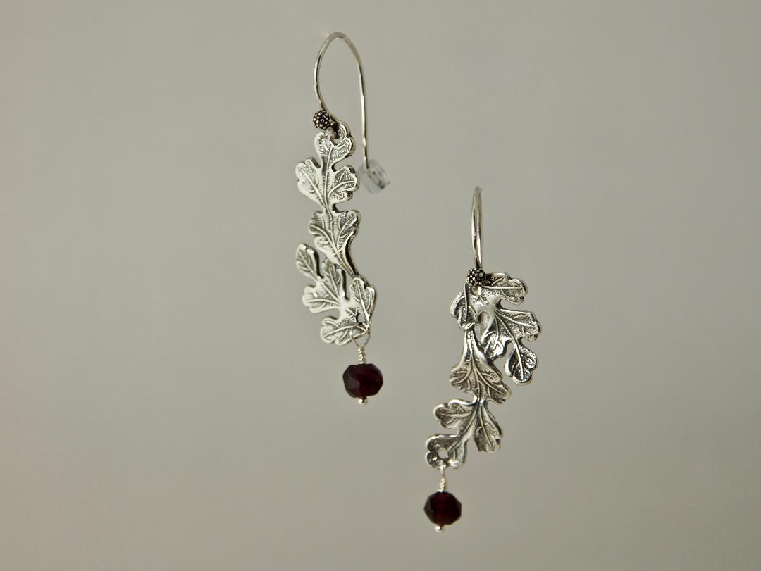 Fruits of the Field Earrings in Artisan Cast Sterling Silver and Garnet
