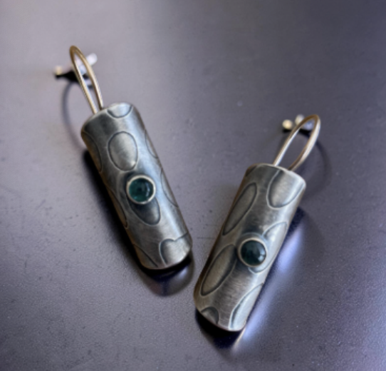 Image of Etched Silver Elipse Earrings by Pam Sable