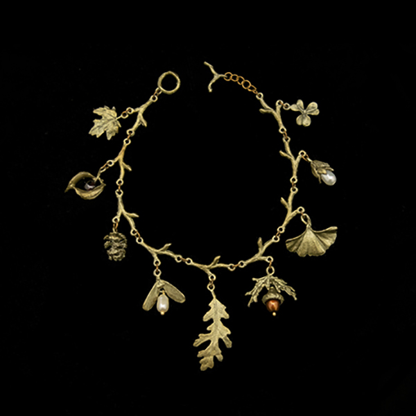 Acorn Charm Bracelet with Pearl and Garnet
