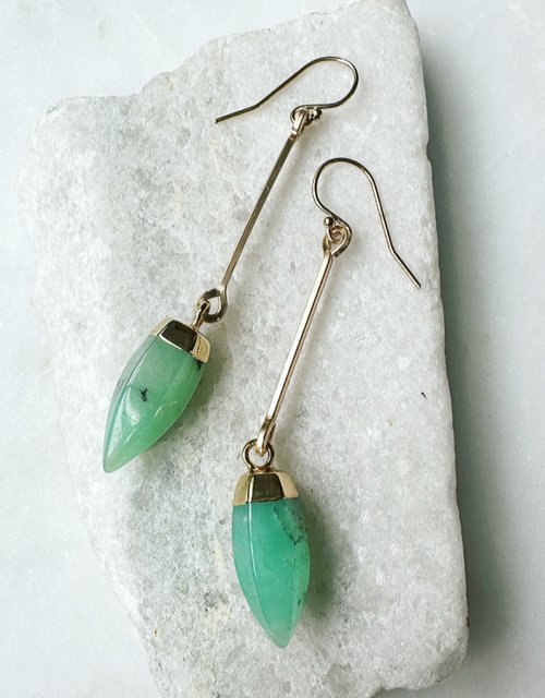 Image of Chrysoprase Bar Drop Earrings, 14k Gold Fill - Trunk Show by  RACH B Jewelry
