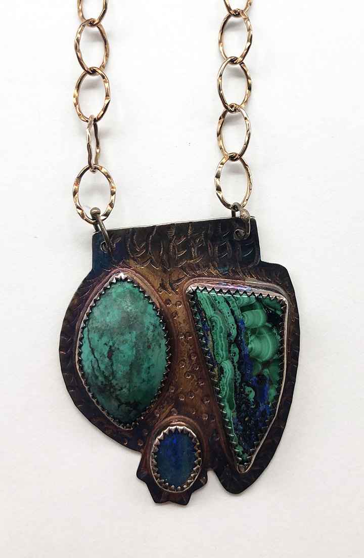 Image 1 for Sterling, Opal, Azurite/Malachite and Parrot Wing Necklace Sterling, Opal, Azurite/Malachite and Parrot Wing Necklace