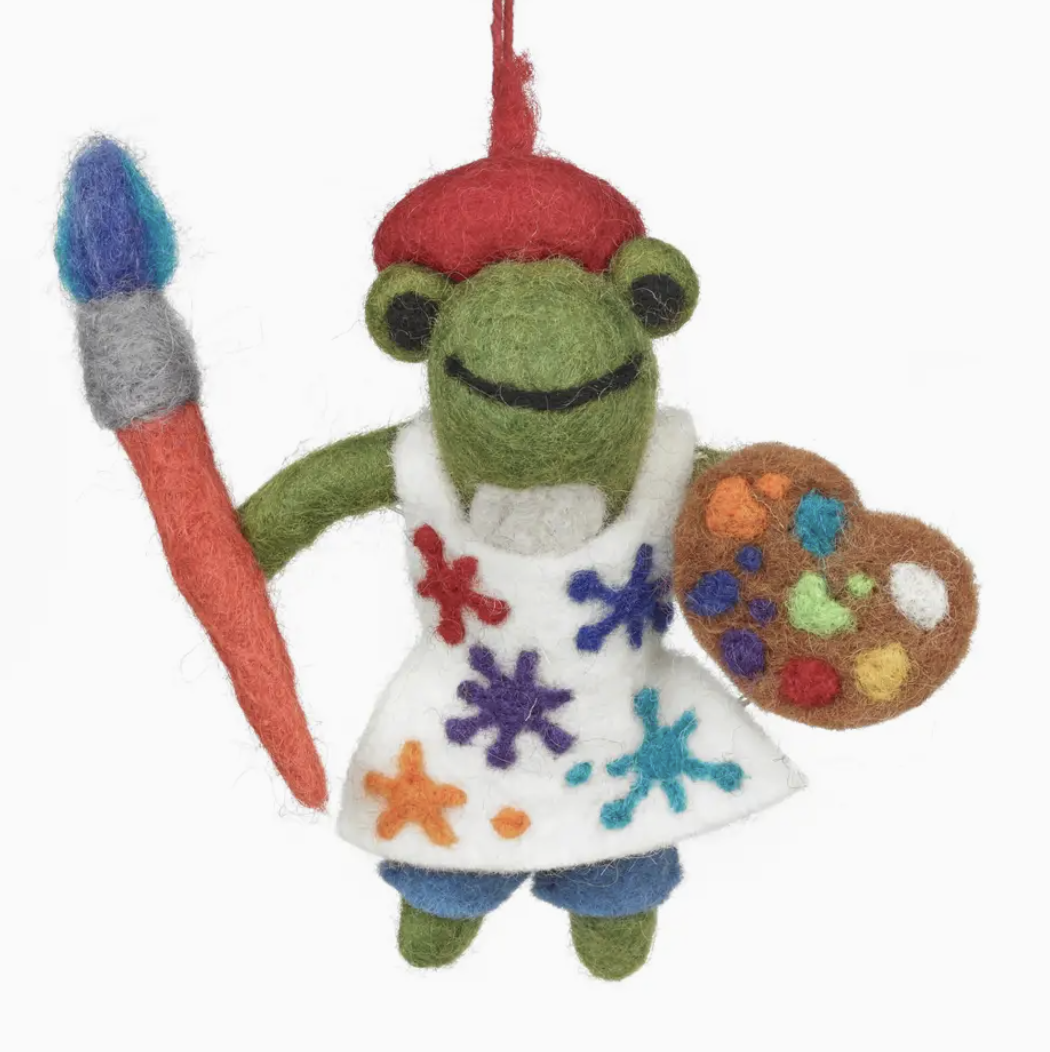 Image of Andre the Artist Frog - Handmade Felt Ornament by  Felt So Good