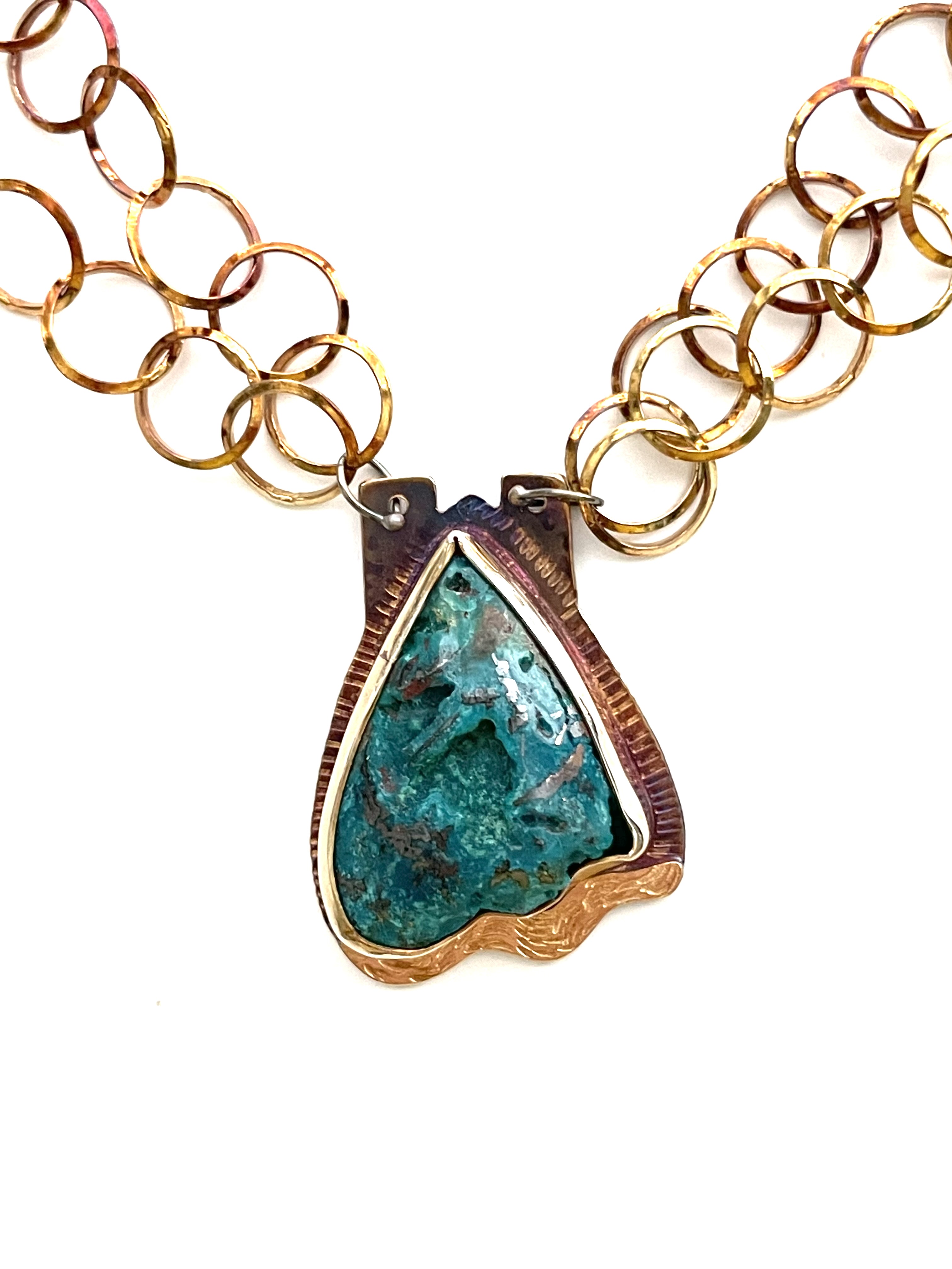 Sterling Silver, 18k Gold, Chrysocolla and Copper Necklace