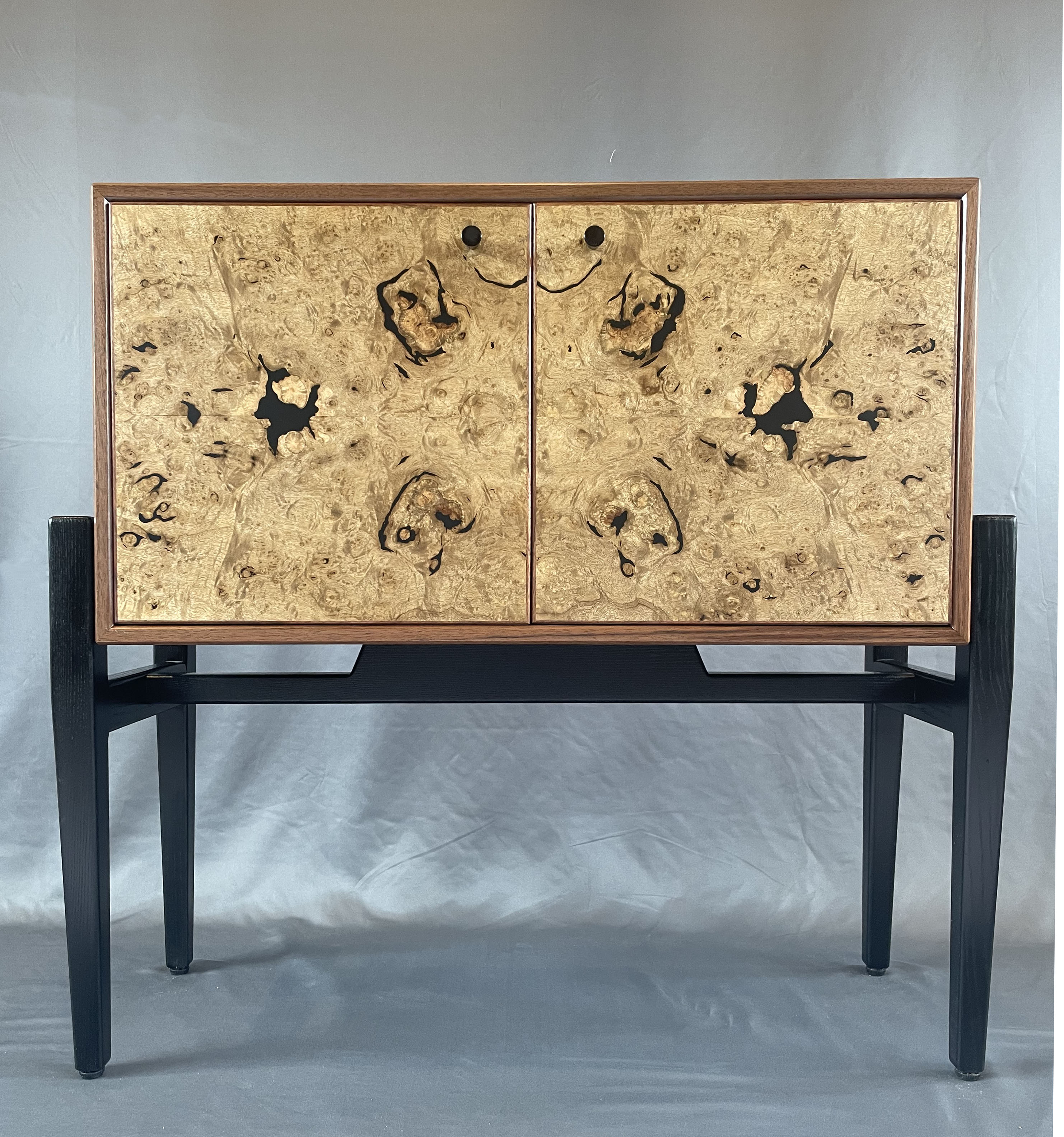 Image of Myrtlewood Burl and Walnut Low Cabinet by Nathan Hatch