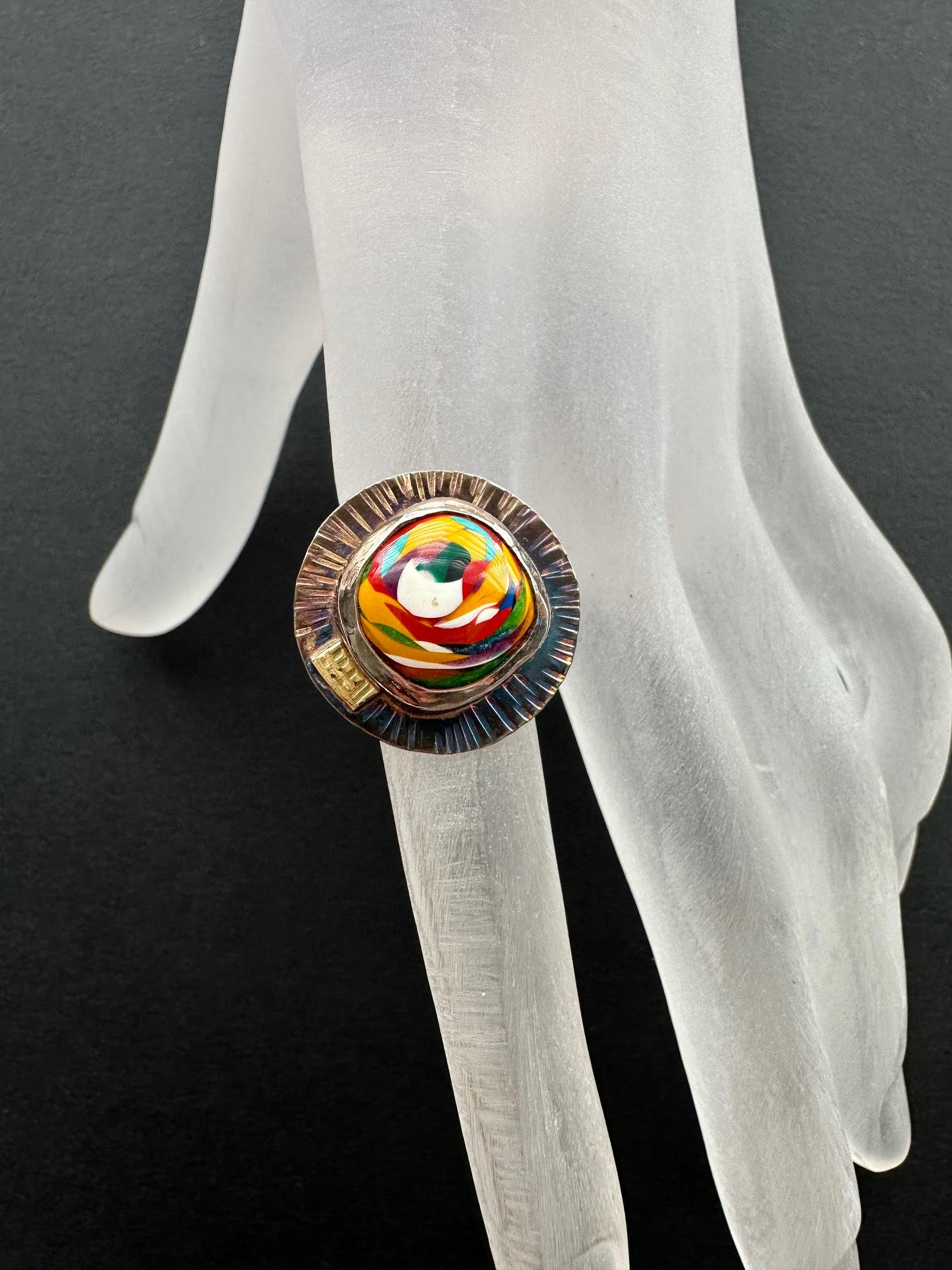Image 3 for Sterling Silver, Fine Silver Bezel, 18k Gold, and Surfite Ring, Size 6.75