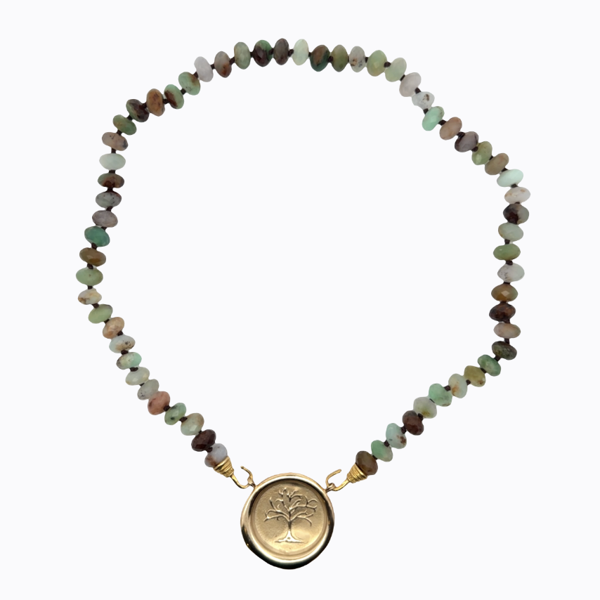 Image of Faceted Rondelle, Chysophrase Beads with Hand Cast Gold Bronze Hooks by Marcia McDonough