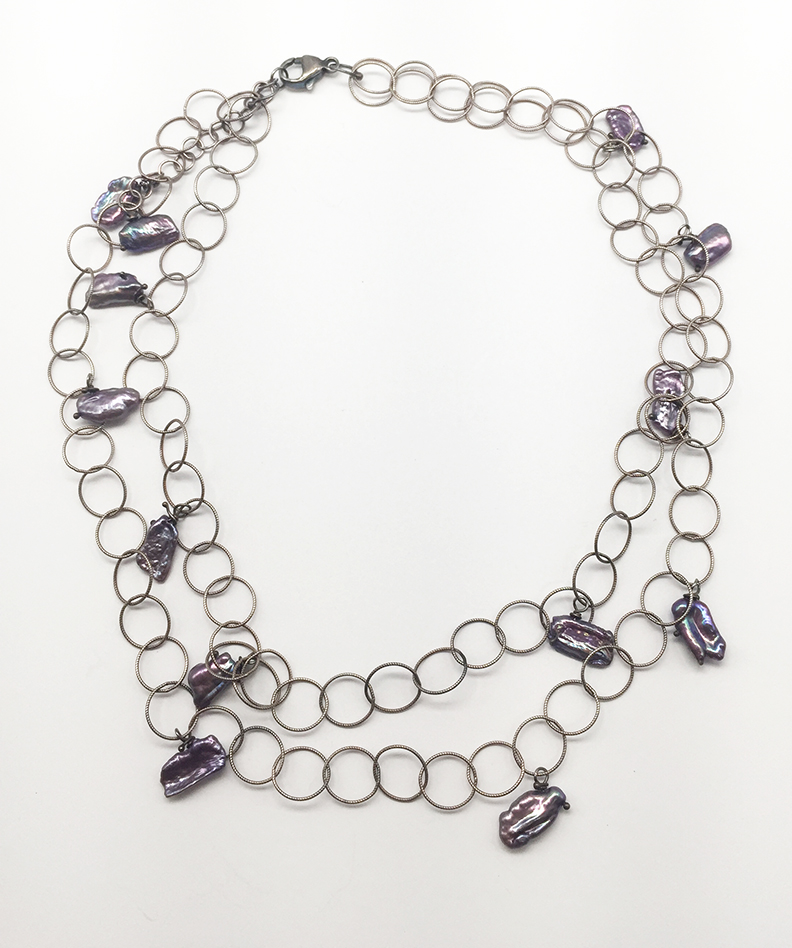 Image 1 for Double Circle Stand Necklace with Purple Beads Double Circle Stand Necklace with Purple Beads