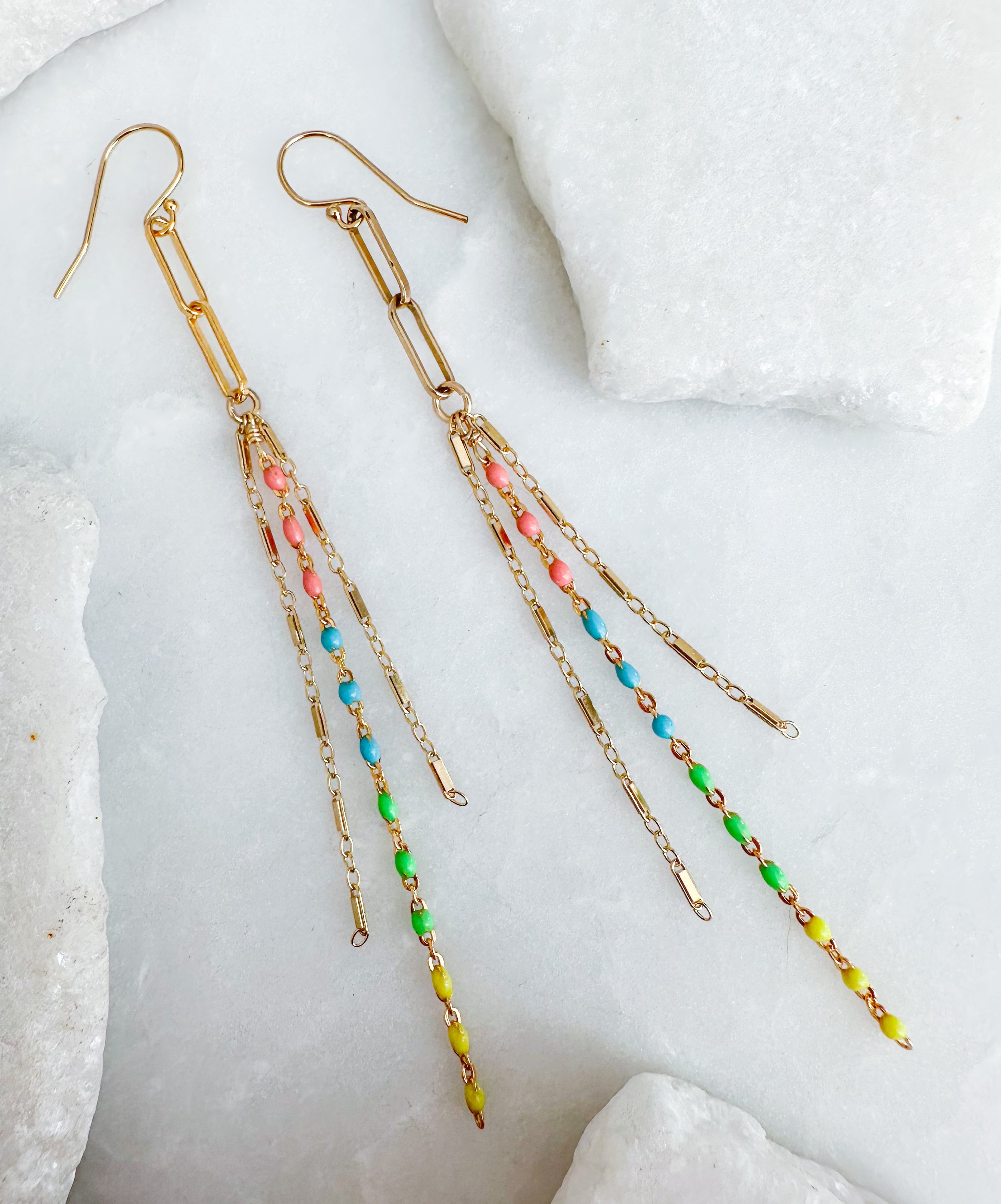 Image of Enamel Chain Fringe Earrings - 14k Gold Fill - Trunk Show by  RACH B Jewelry
