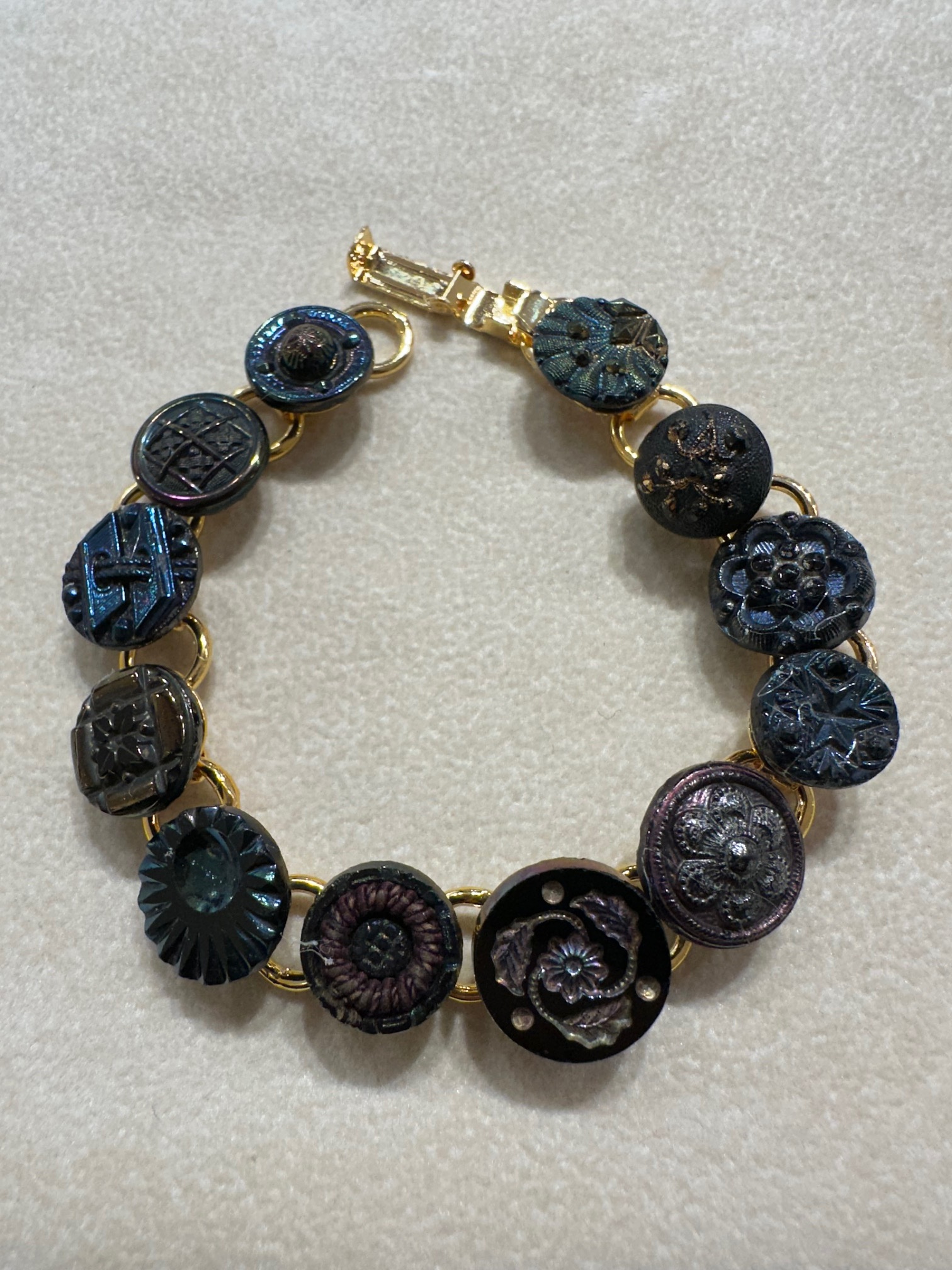 Image of Midnight Magic Antique Button Bracelet by Heidi Ling
