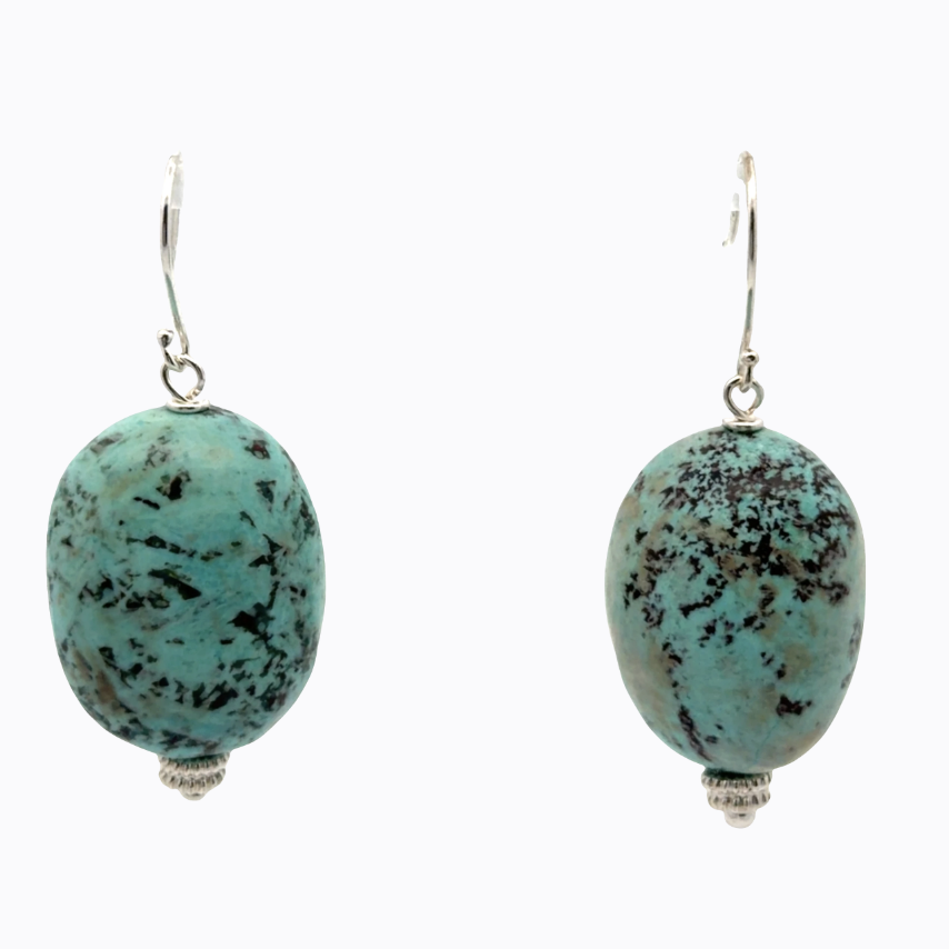 Image of Large Peruvian Turquoise Nugget Earrings in Sterling Silver by Marcia McDonough