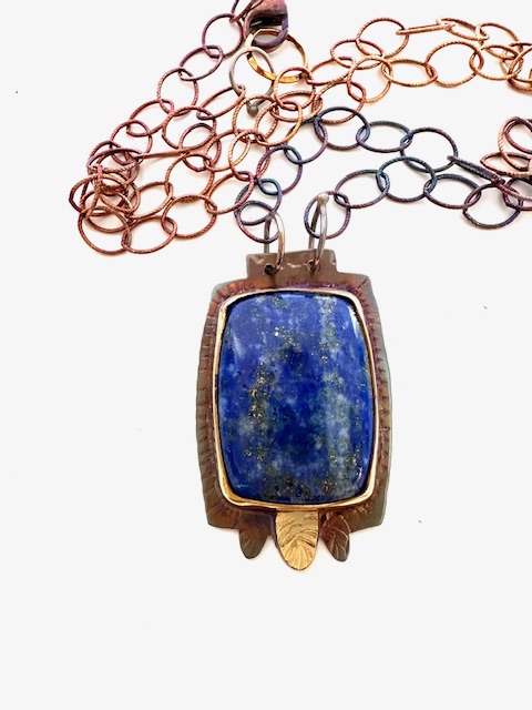 Image of Sterling Silver, 18k Gold, Fine Silver Bezel and Lapis Lazuli Necklace by Julie Shaw