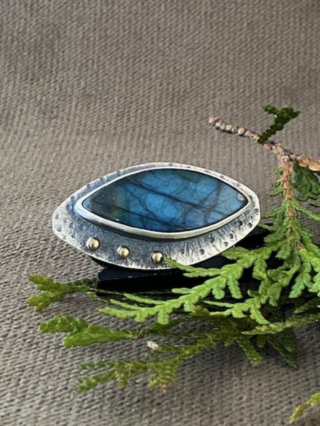 Image of Blue Labradorite, 14K Gold, and SS Ring, Size 8.5 by Michelle Zjala Winter