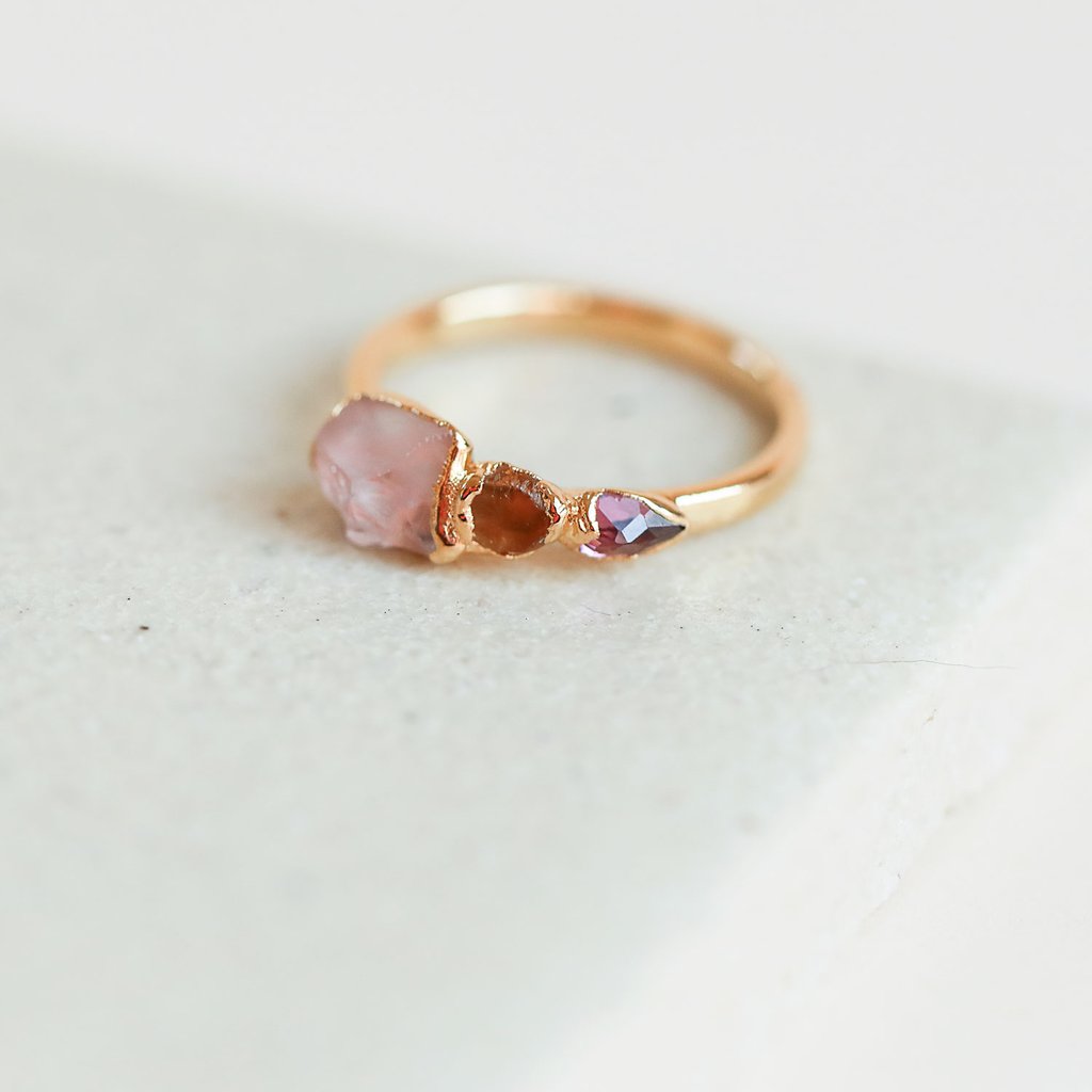Morganite and Garnet Cocktail Ring Size 10 Gold