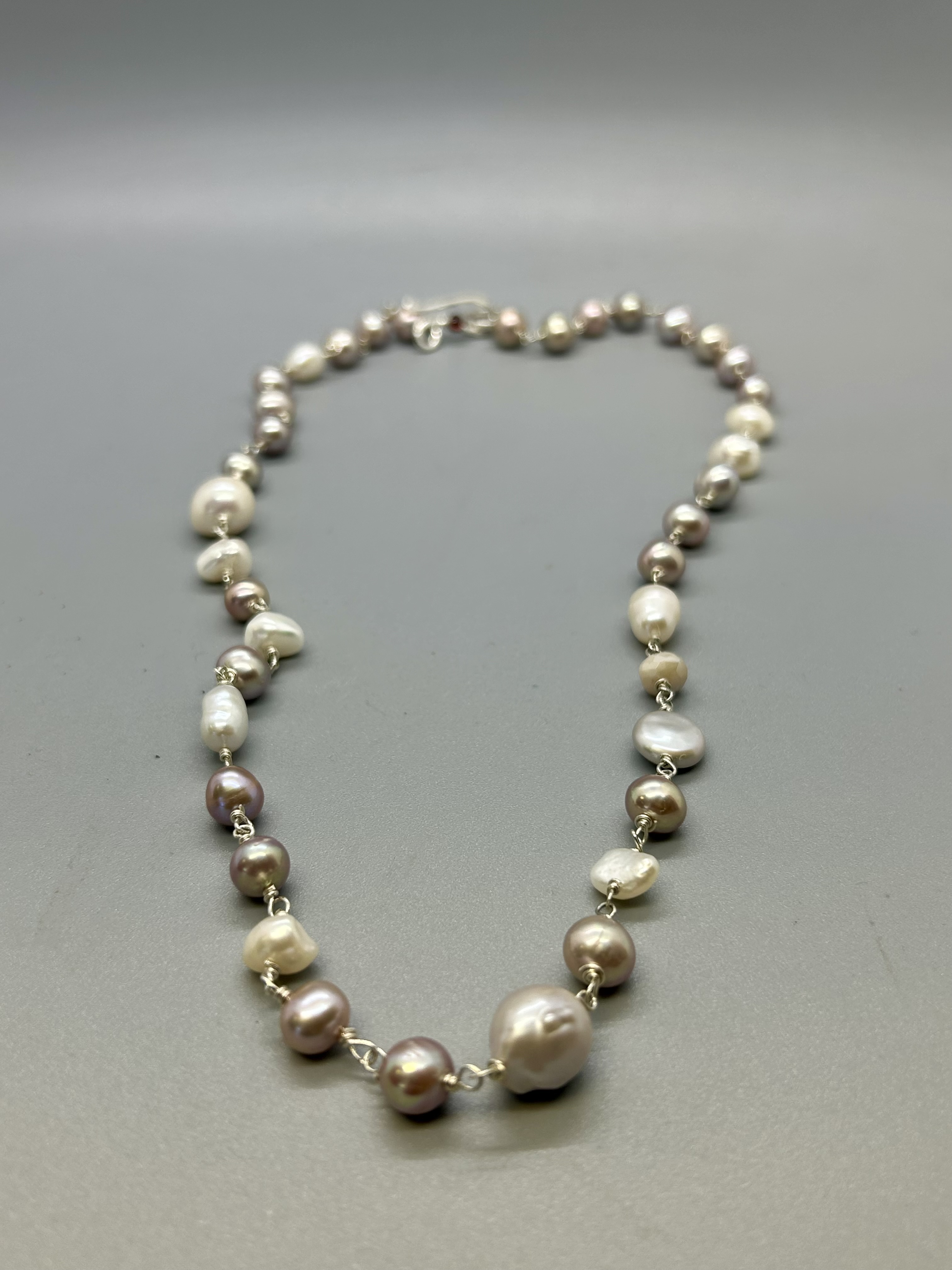 Image of Mixed Pearls Necklace Hand Wired on Sterling Silver by Olga Ganoudis