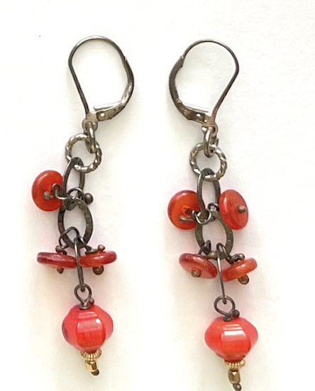 Coral and Carnelian Earring in Sterling Silver