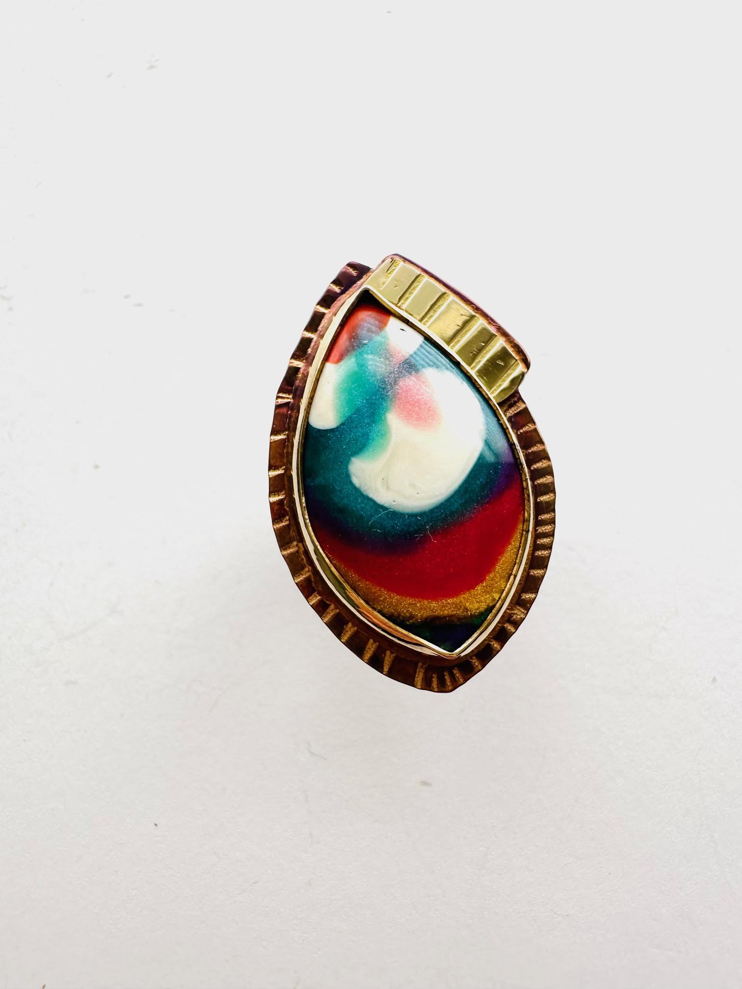 Image of Sterling Silver, Fine Silver Bezel, 18k Gold, and Surfite Ring, Size 7 by Julie Shaw