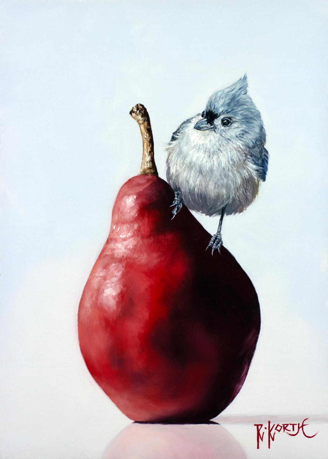Image of Tufted Titmouse & Pear by Rebecca Korth