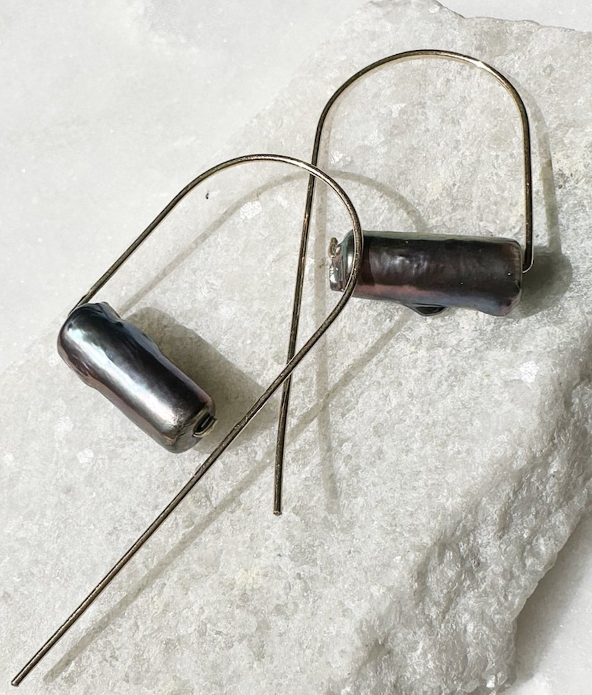 Image of Dusty Freshwater Pearl Barrel Threader Arch Swing Earring, Sterling - Trunk Show by  RACH B Jewelry