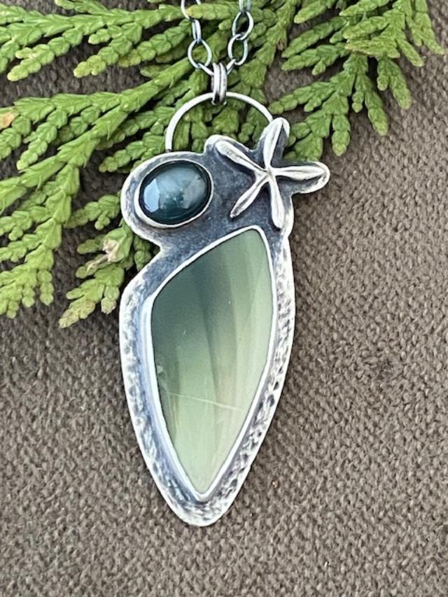 Image of Imperial Jasper, Gray Sapphire, Reclaimed Flower, and SS Necklace by Michelle Zjala Winter