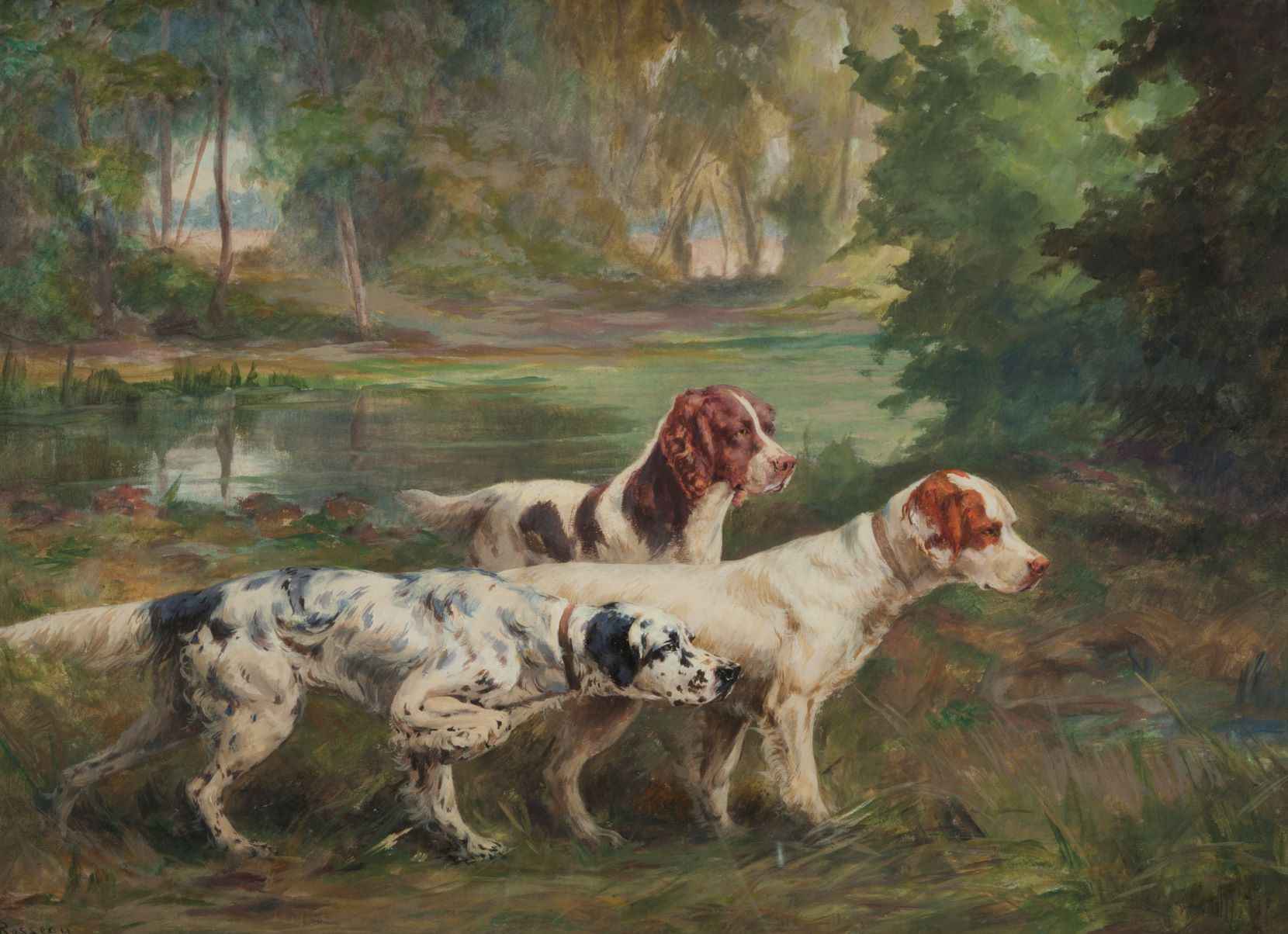 Three Setters on Point by  Percival Leonard Rosseau - Masterpiece Online
