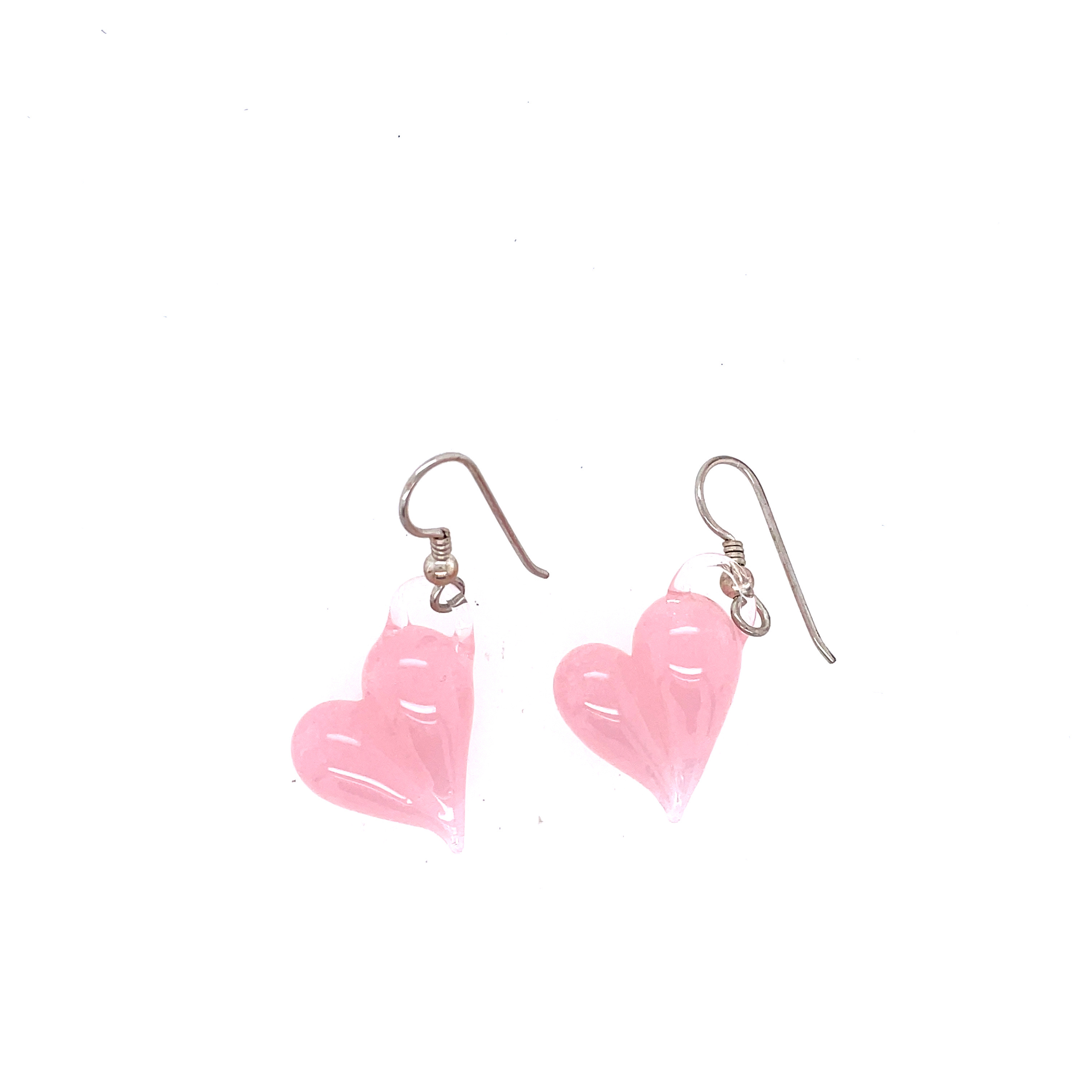 Pink Heart Earrings on Sterling Silver Wires