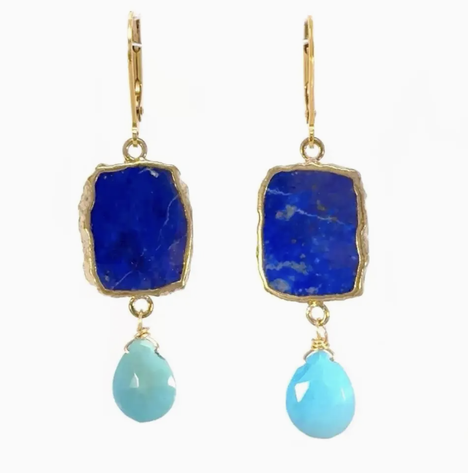 Image of Bezel Lapis Turquoise Drop Earrings by Mabel Chong