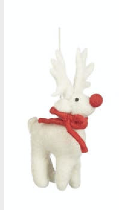 White Rudolph - Handmade Felt Ornament