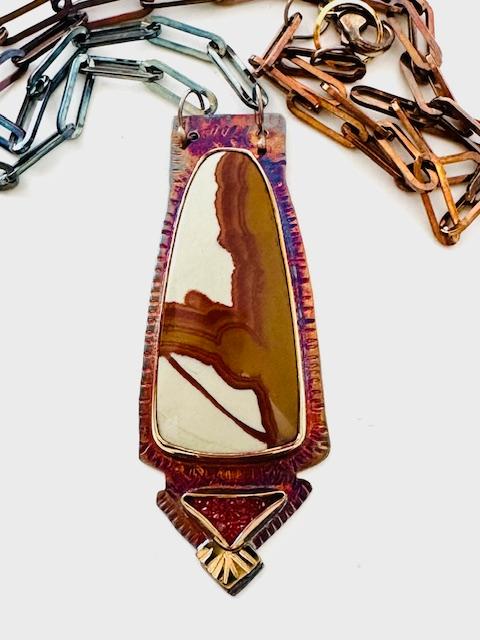 Image of Sterling Silver, Fine Silver Bezels, 18k, Owyhee Jasper, Quartz Druzy, Sterling Silver Necklace, 21