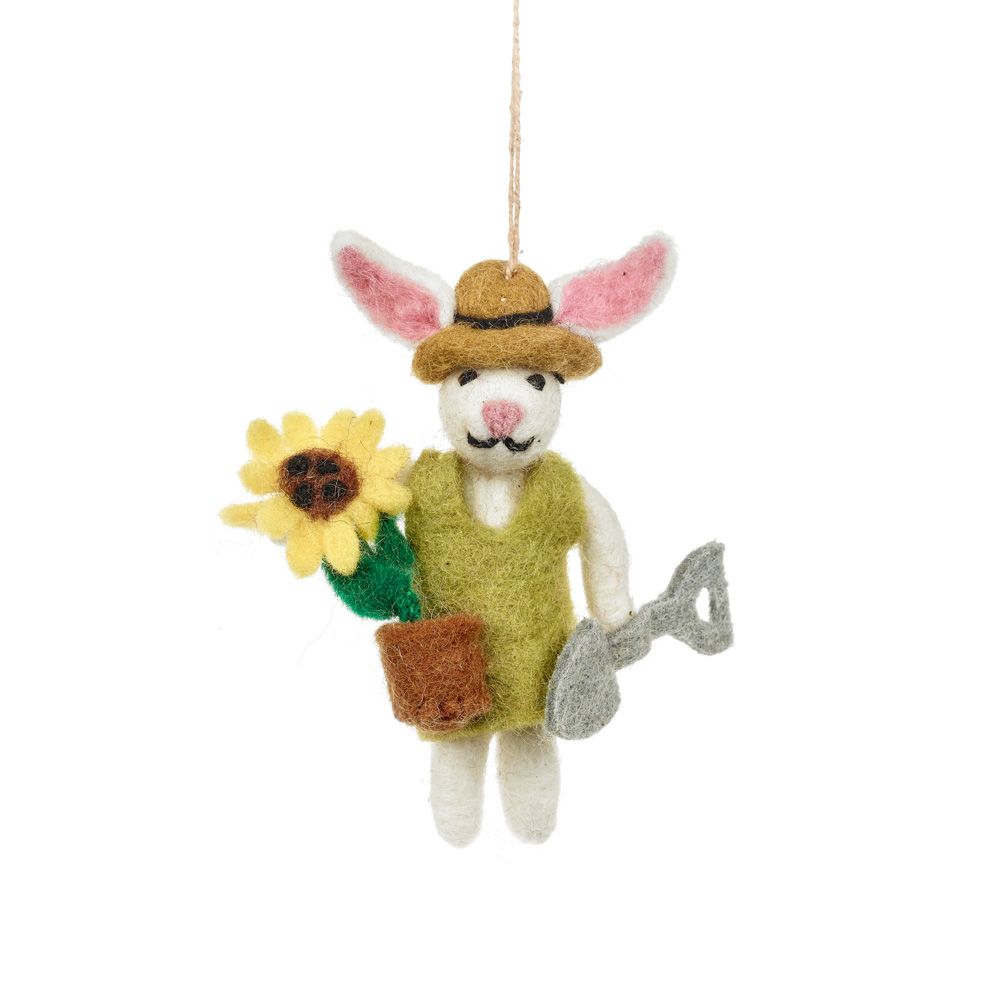 Greta the Gardening Bunny - Handmade Felt Ornament