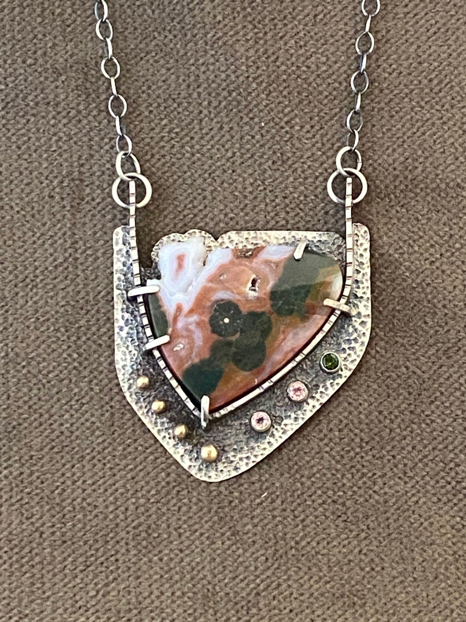 Image of Ocean Jasper, Ruby and SS Bonsai Pendant Necklace by Michelle Zjala Winter