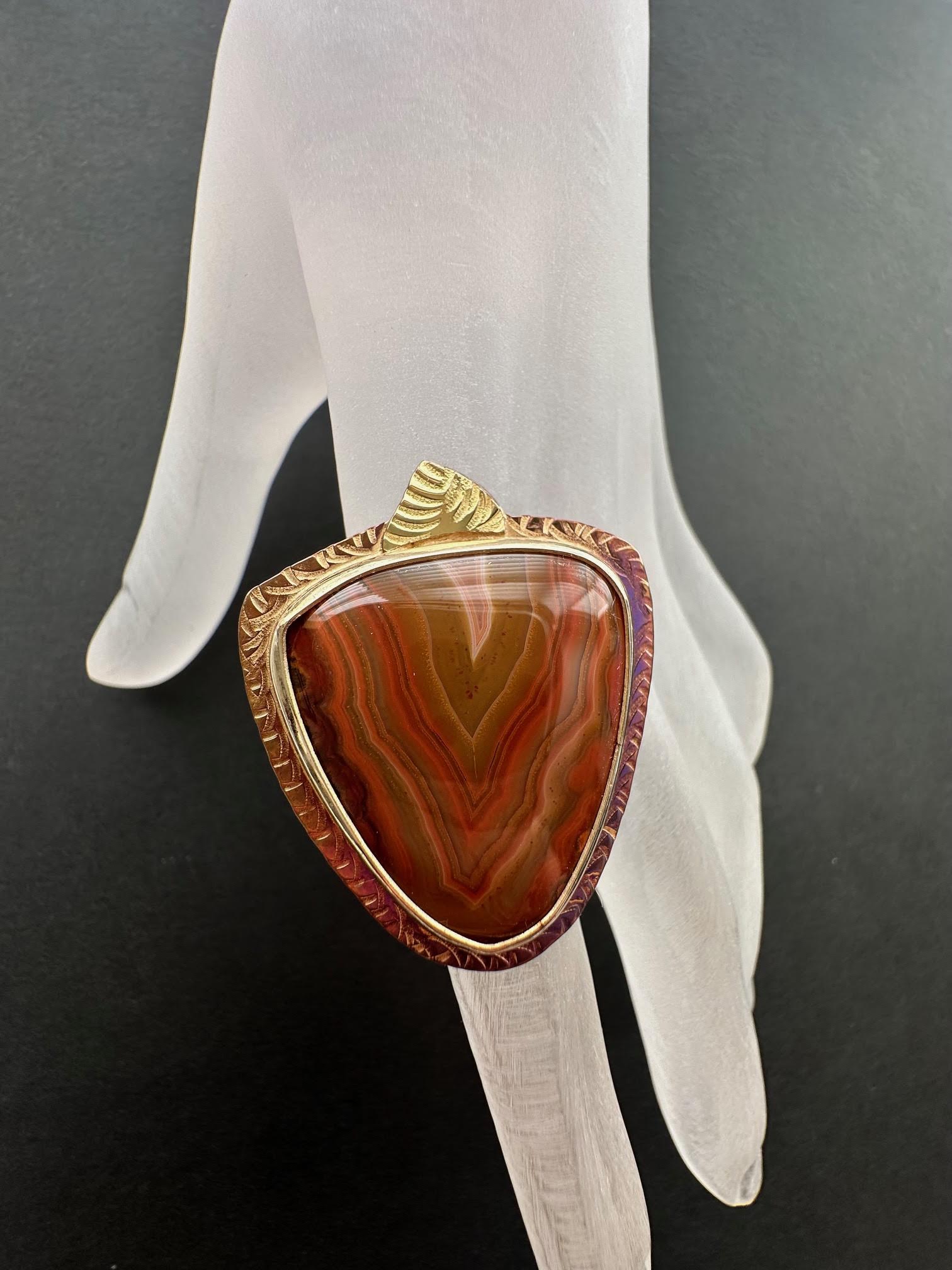 Image of Sterling Silver, Fine Silver Bezel, 18k Gold, and Condor Agate Ring, Size 8.25 by Julie Shaw