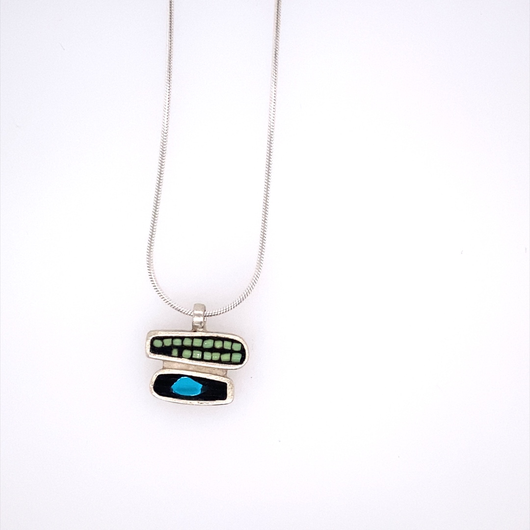 2 Rectangle Necklace, Blue/Green