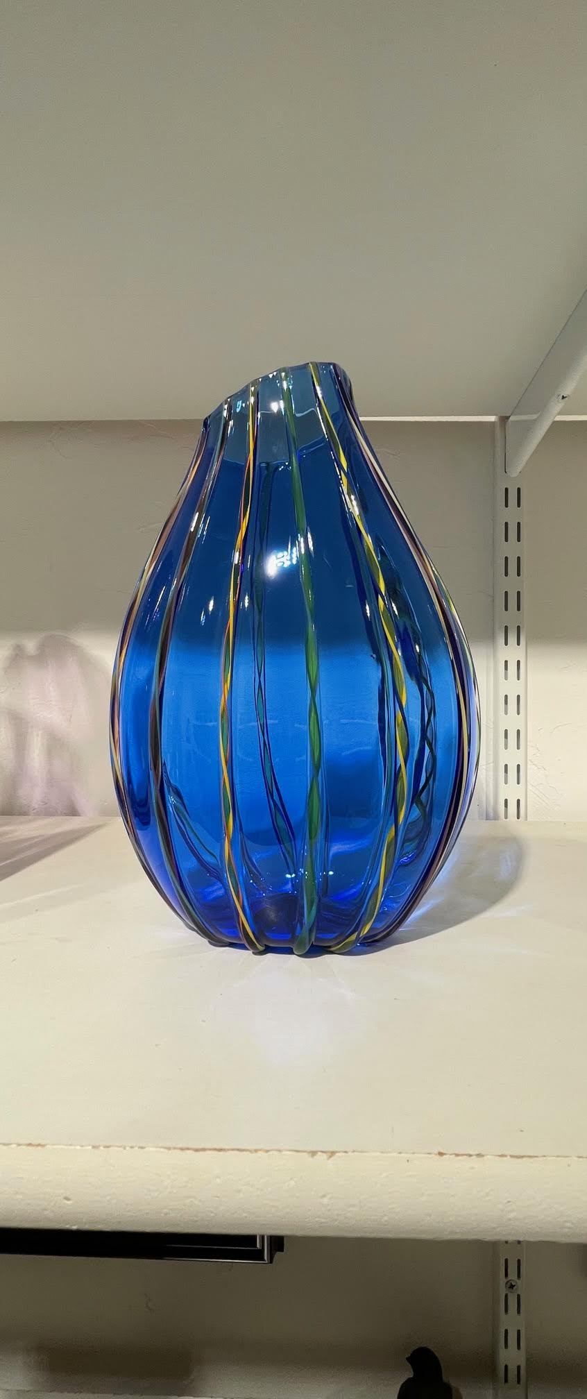Blue Raised Cane Vase