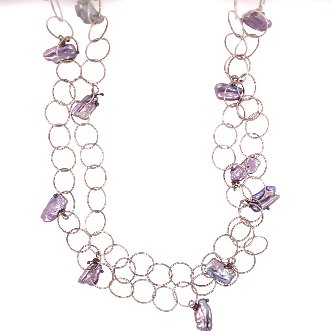 Double Circle Stand Necklace with Purple Beads