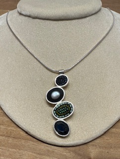 Image of Long 4 Dot L, G necklace blue, green, pearl by Debra Abrams