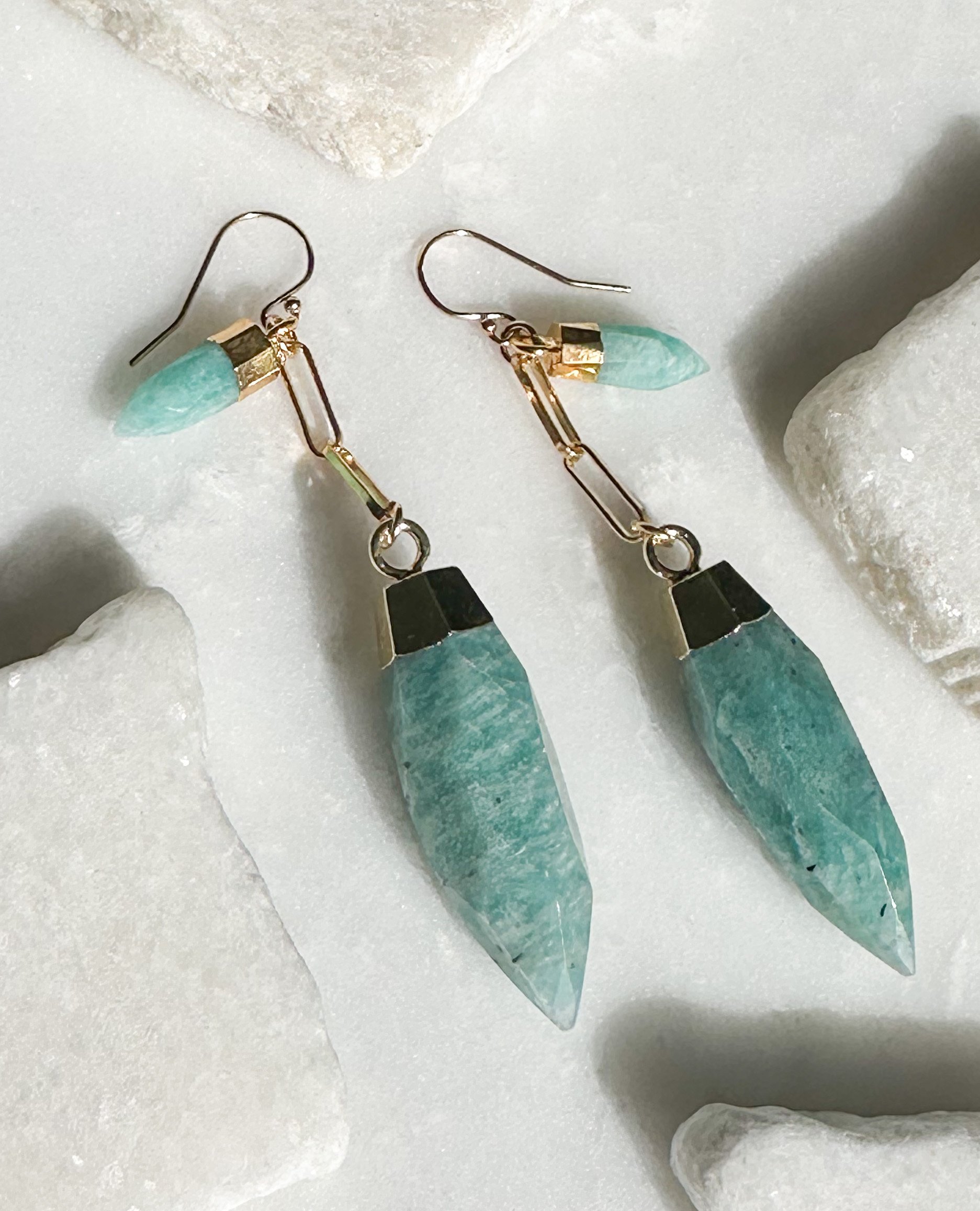 Image of Amazonite Pendant Earrings with Accent - Trunk Show by  RACH B Jewelry
