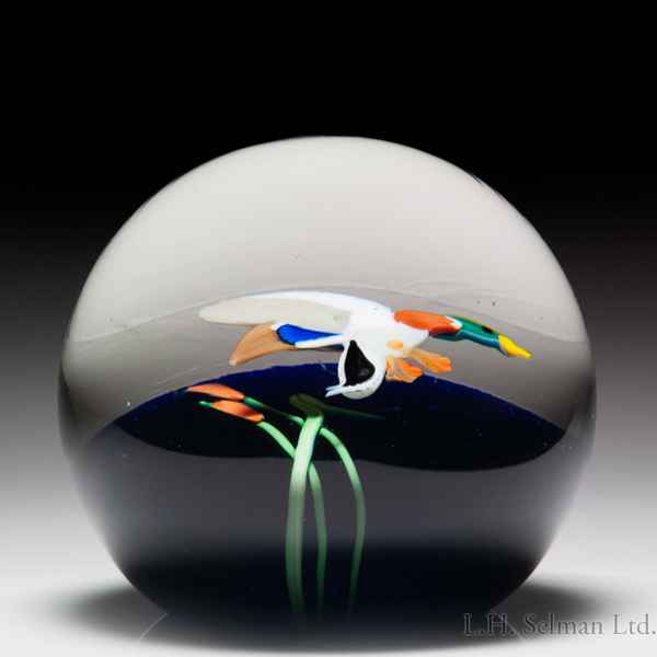 Orient & Flume 1984 "Mallard" duck over a pond paperweight, by Matt