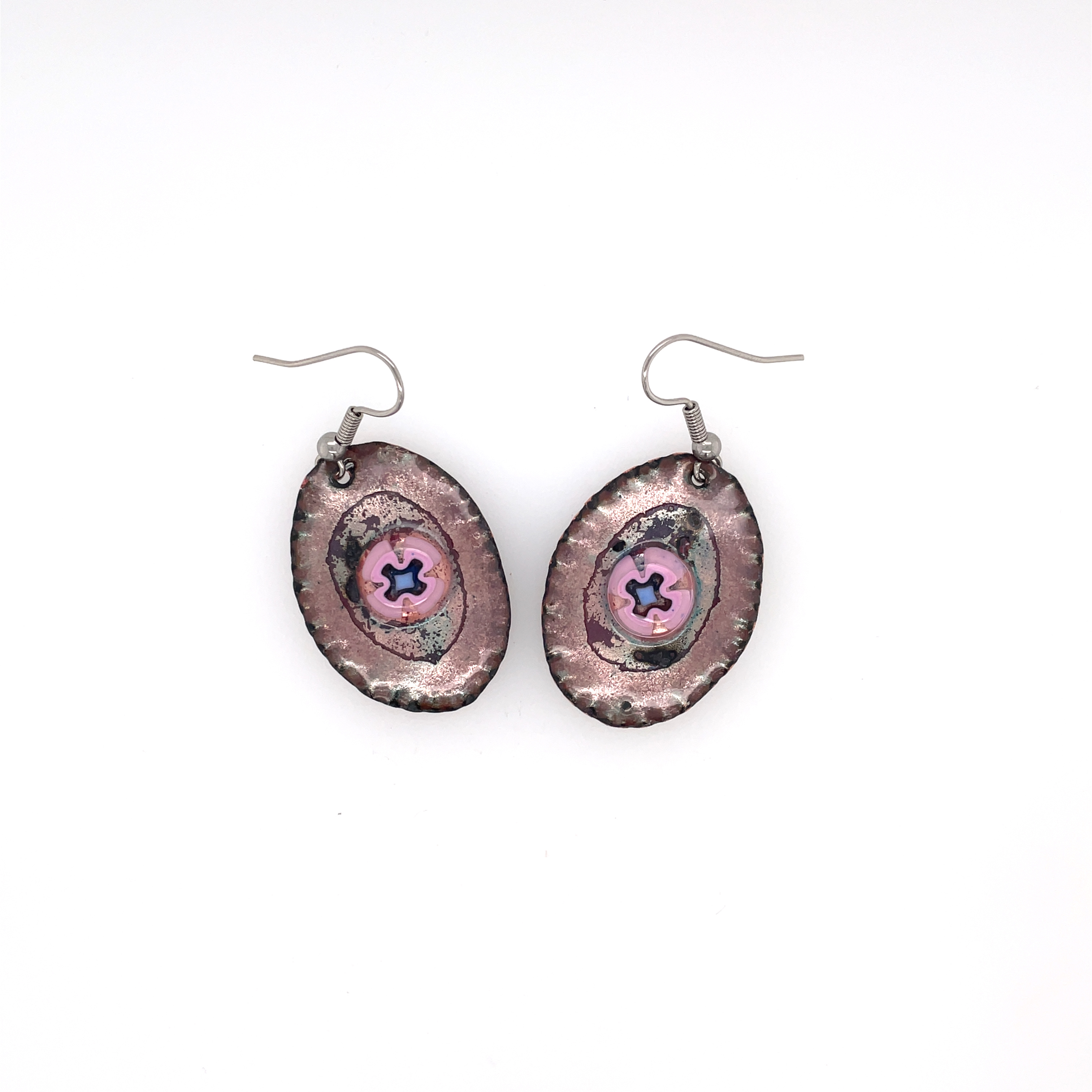 Ovals, wavy edge - pink milefiore Earrings