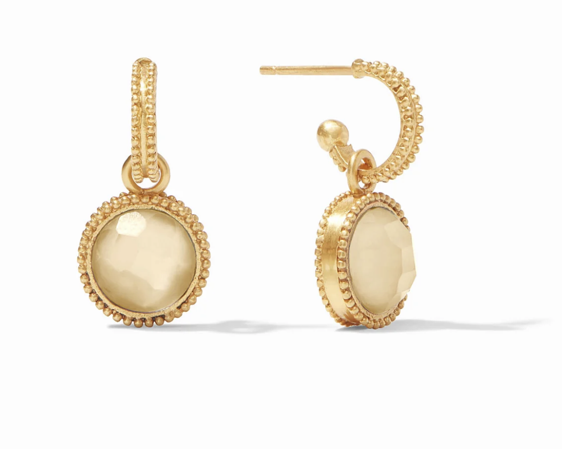 Image of Iridescent Champagne Fleur-de-Lis Hoop & Charm Earrings by Julie Vos