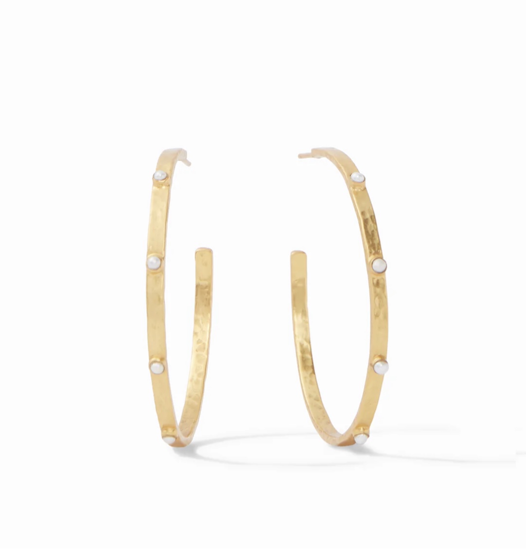 Large Pearl Crescent Stone Hoops