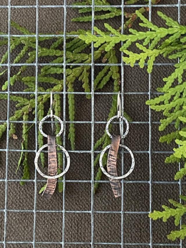 Image of Circle Stick SS Copper Swoop Earrings by Michelle Zjala Winter