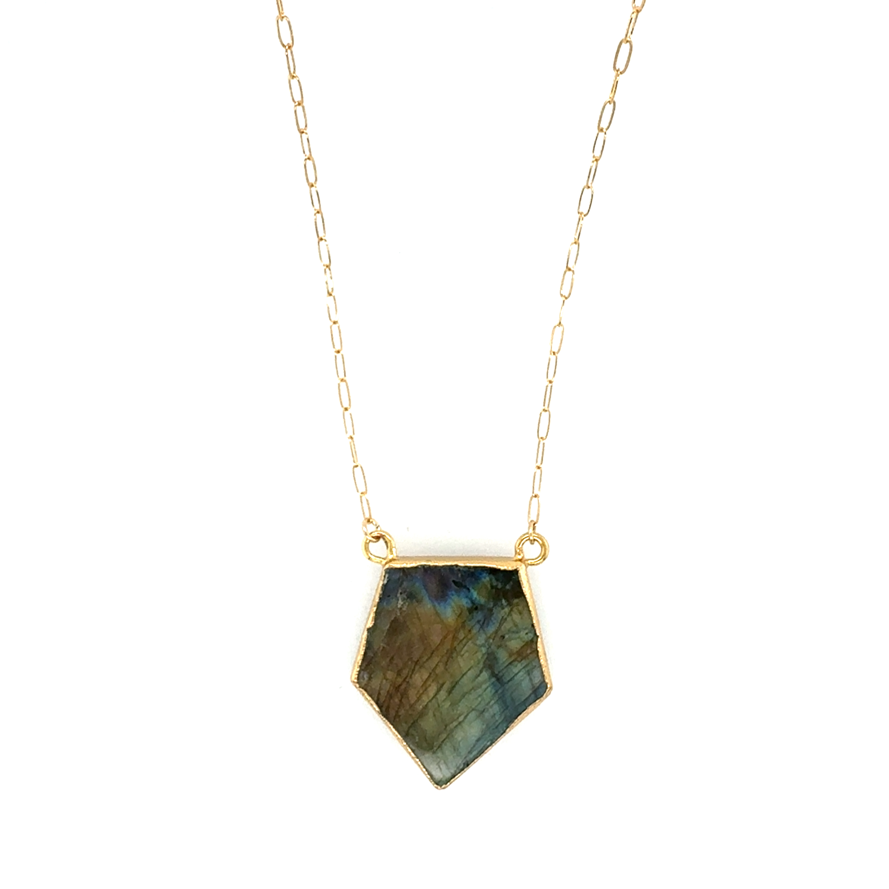 Image of Labradorite Pentagon Pendant Short Necklace - 14k Gold Fill - Trunk Show by  RACH B Jewelry