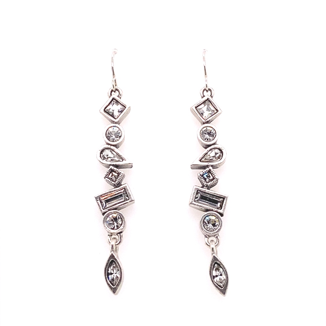 Oblique Earrings in Silver, All Crystal