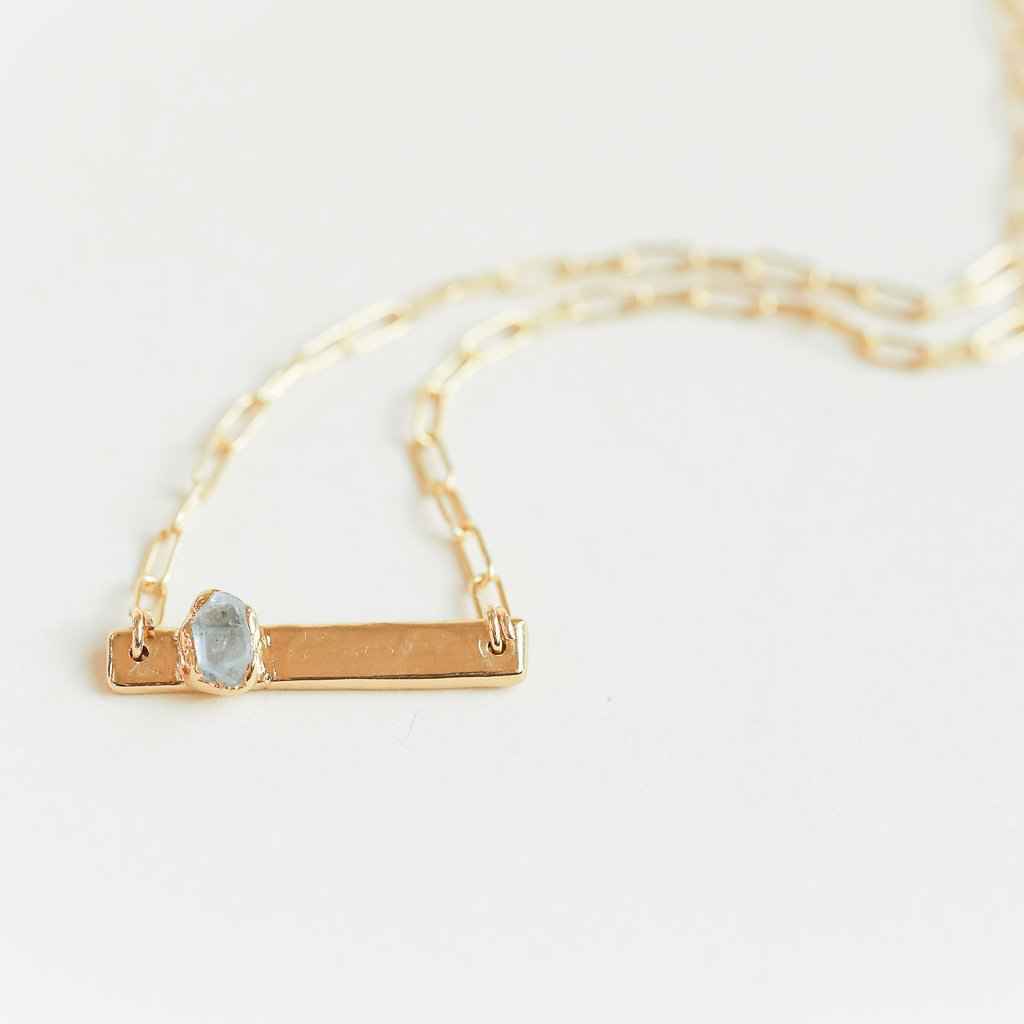 Herkimer Diamond Bar Necklace Gold