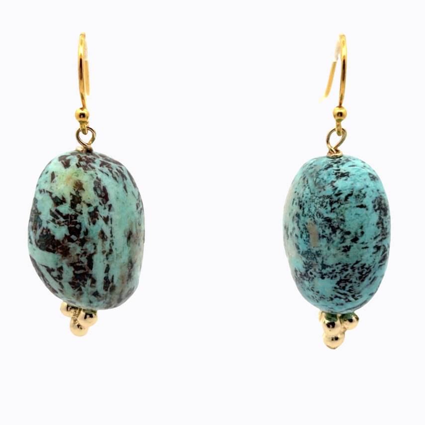 Image of Large Peruvian Turquoise Nugget Earrings, Gold Filled by Marcia McDonough