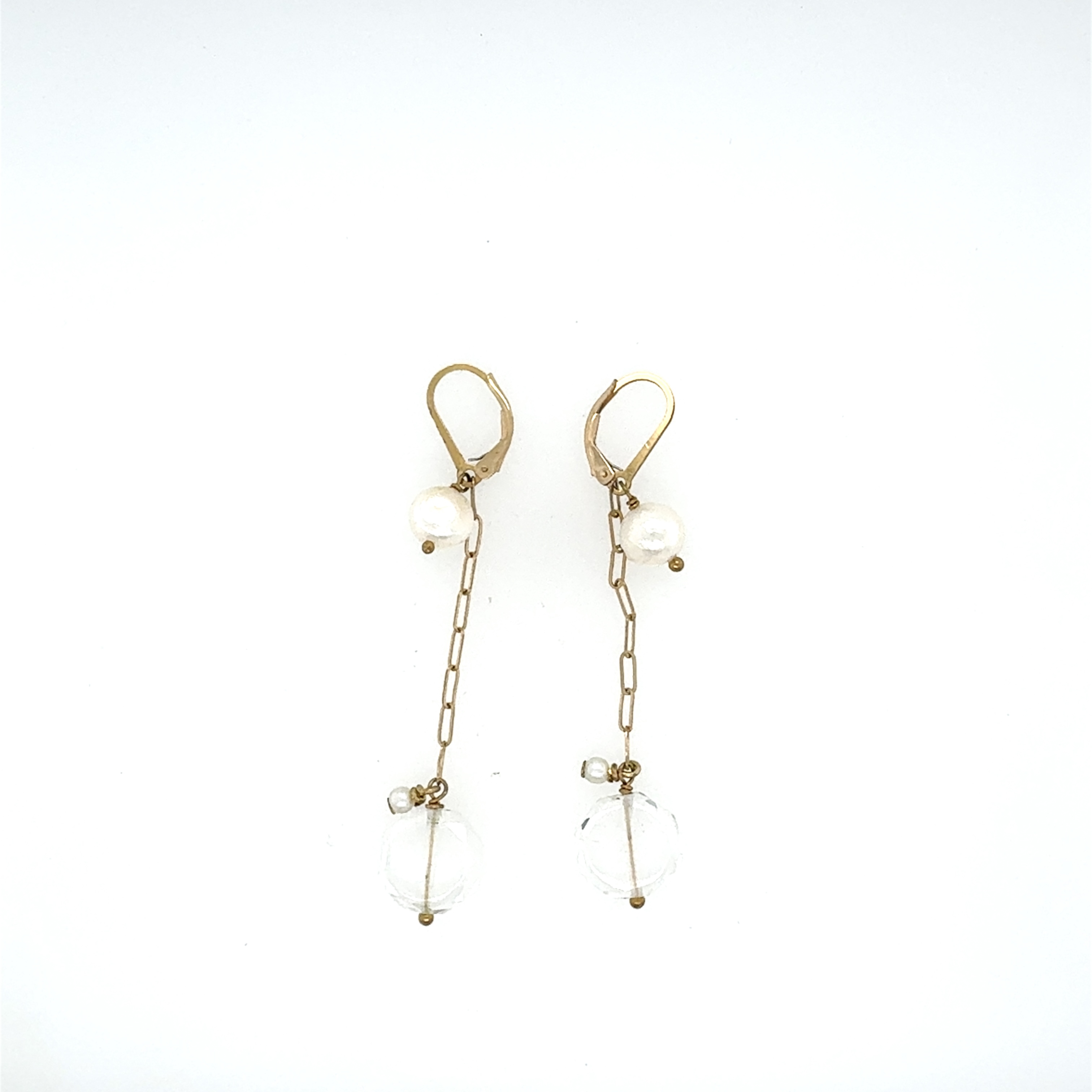 Image of Crystal Quartz Chain Drop Earrings with Pearl Accent - 14k Gold Fill - Trunk Show by  RACH B Jewelry